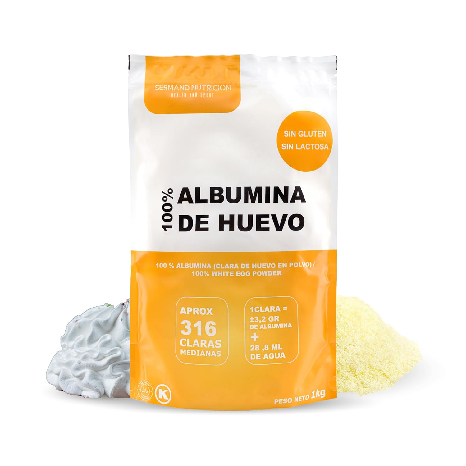 Sermand Nutrition Albumina d'uovo 100% in polvere Senza glutine Senza lattosio