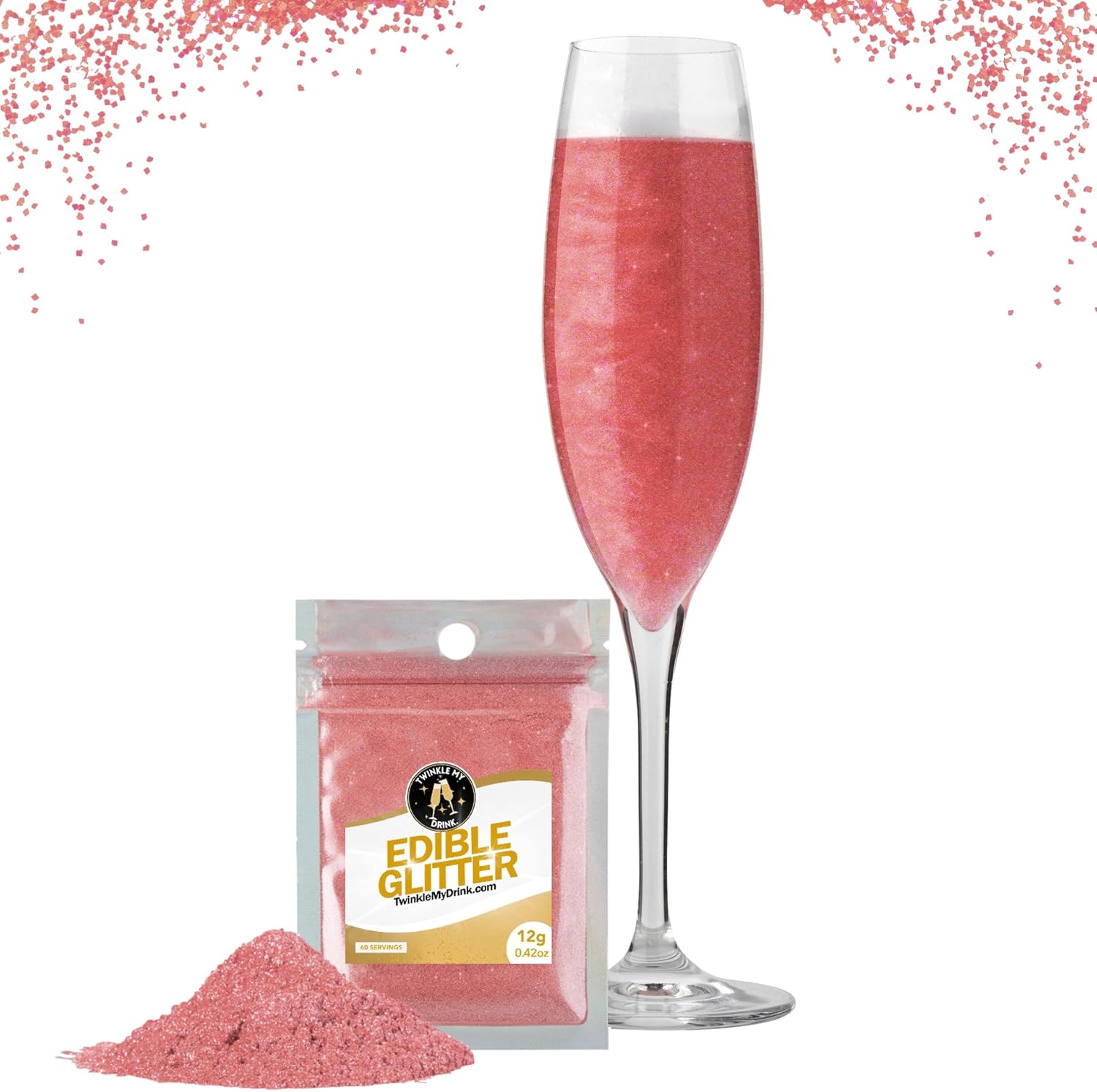 Twinkle My Drink® Glitter comestibil pentru băuturi, diverse culori, 12 grame Naty Shop Roségold