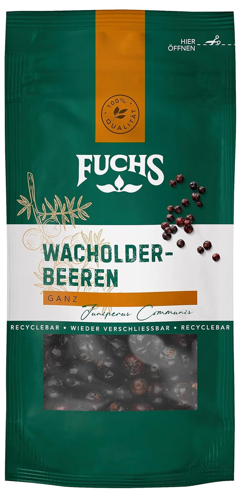 Fuchs Gewürze - Wacholderbeeren im wiederverschließbaren, beutel riciclabile - aus natürliche Ingredient - 12,5 g