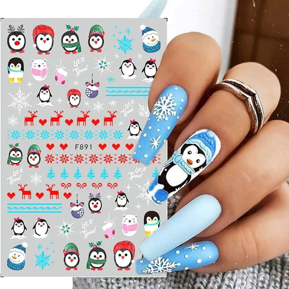 10 Blatt Nagelsticker Weihnachten Nagelaufkleber Selbstklebend Bule White Pine Tree Rentier Nail Art Sticker Dekoration Nageldesign Zubehör