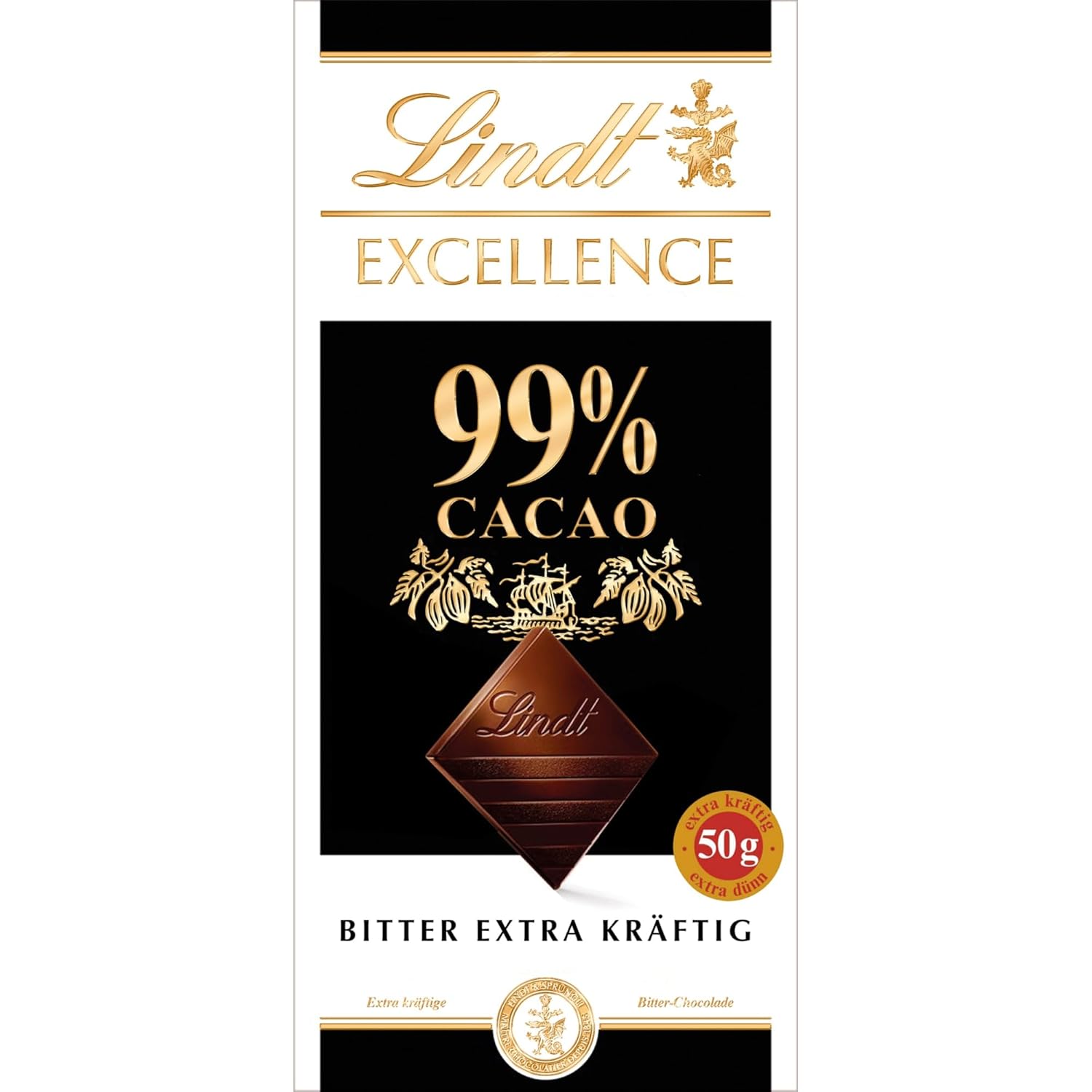 Lindt EXCELLENCE Tavoletta di Cioccolato Fondente al 99% - Gusto Intenso di Cacao 50g Vegan Premium