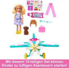 Barbie Chelsea Plane Doll And Playset - păpușă pilot, avion, mâner și accesorii pentru povești, roți de rulare și elice cu picior de floare, vârsta 3+, HTK38 Papusi Naty Shop
