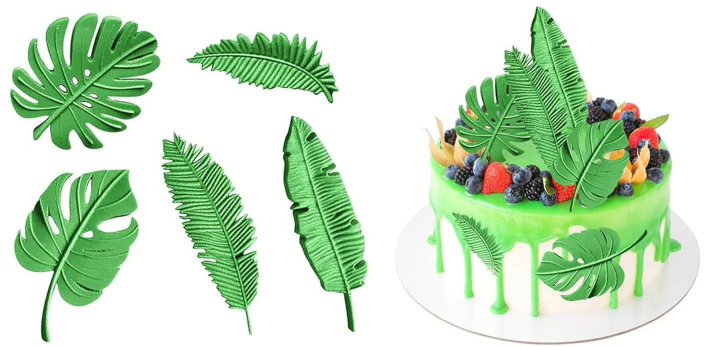 Set 5 decorazioni commestibili in pasta di zucchero, Foglie esotiche Decorazioni in pasta di zucchero Nati Shop