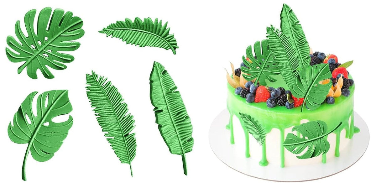 Set 5 decorazioni commestibili in pasta di zucchero, Foglie esotiche Decorazioni in pasta di zucchero Nati Shop