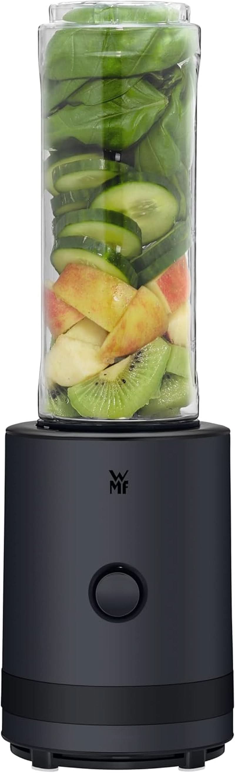 WMF Küchenminis Smoothie-To-Go, Mini Robot da cucina con Zwei Mix-/Trinkbehältern 0,6 L, Mixer Hochleistungsmixer 300 W, Edelstahl Matt, Schwarz Kitchen Naty Shop