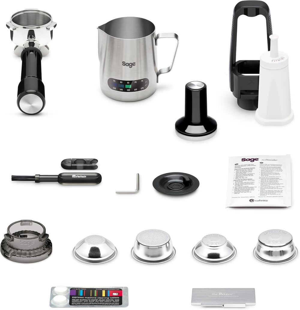 Sage - The Barista Express - Espressor cu spumator manual de lapte și râșniță integrată - 16 setări de măcinare, măcinare automată, spumă individuală de lapte - Trufă Neagră