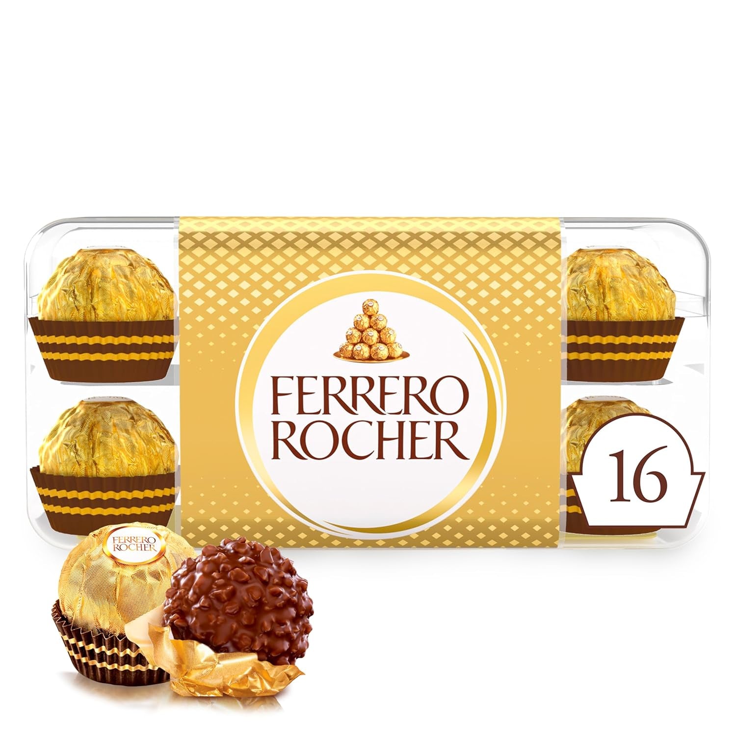 Ferrero Rocher - Specialità Praline alla Nocciola Croccanti e Cremose - Regalo di San Valentino per Lui e per Lei - 16 Confezioni da 4 Praline Individuali