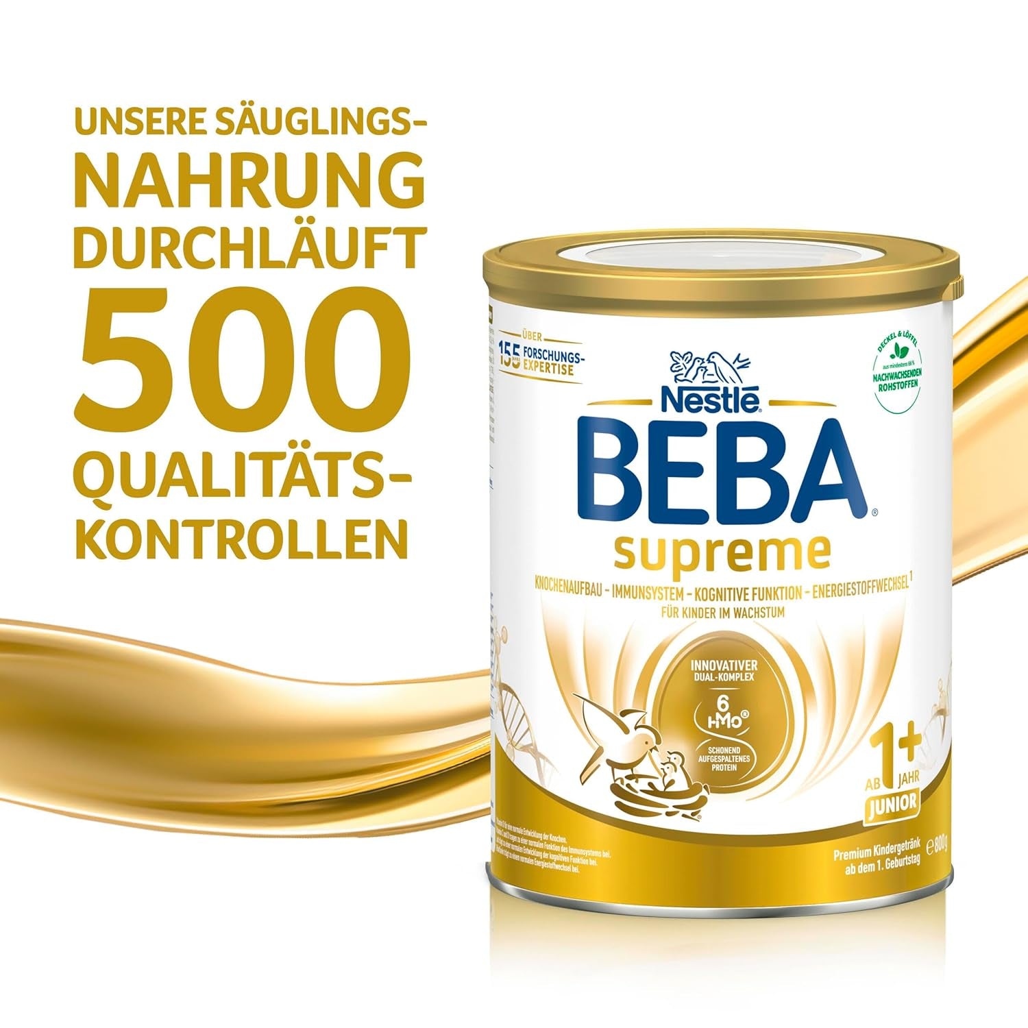 BEBA SUPREME JUNIOR 1 Plus - Bevanda per bambini da 1 anno, con complesso 6 HMO, senza lattosio, senza olio di palma, senza olio di pesce, alimenti per bambini piccoli, latte in polvere per neonati, confezione da 6 (6 x 800 g)