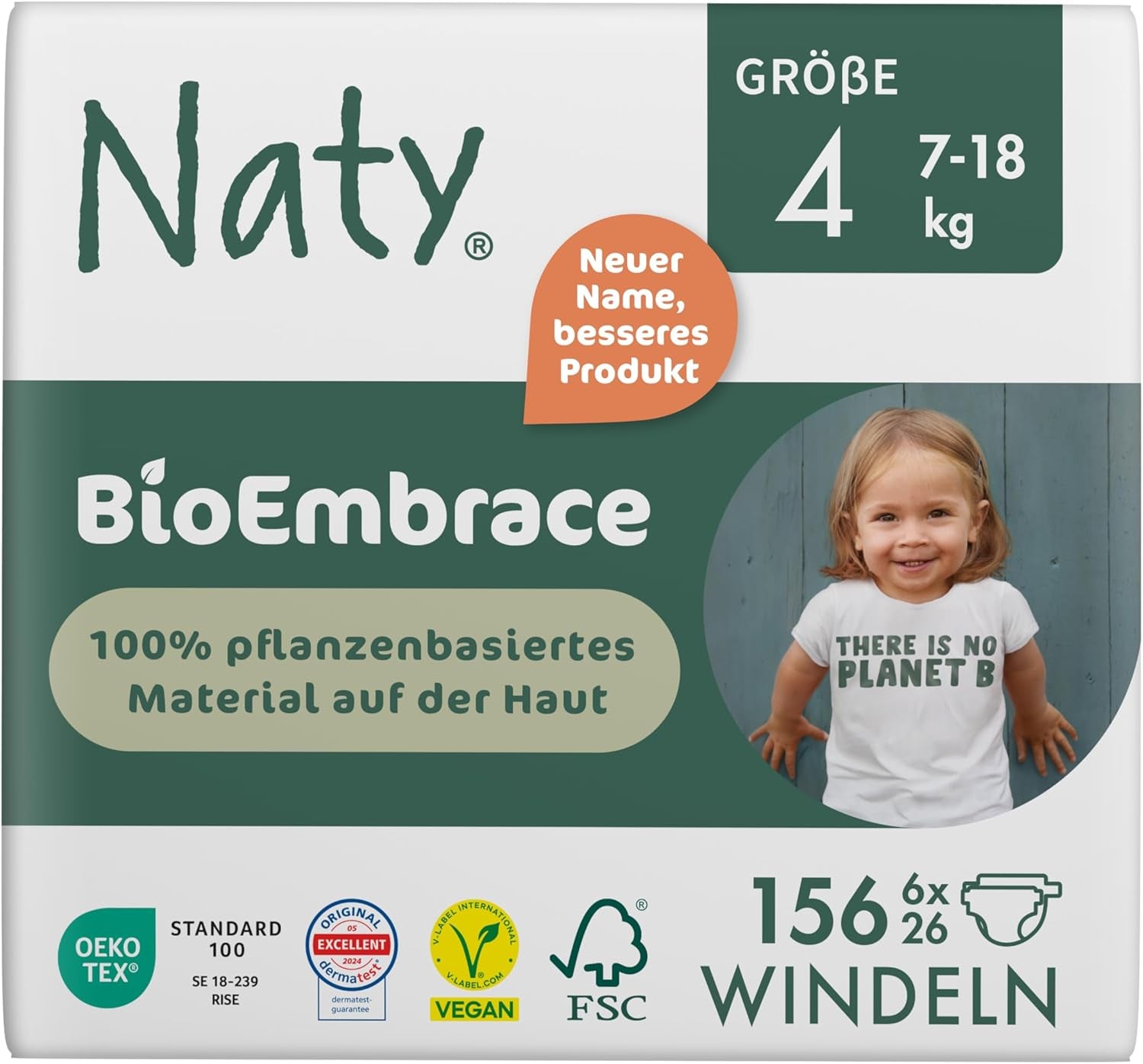 Pannolini per bambini Naty BioEmbrace, taglia 5 (11–25 kg) | Materiali 100% vegetali, delicati sulla pelle | Morbidezza traspirante, dermatologicamente testato, ottimo assorbimento | 80 pezzi.