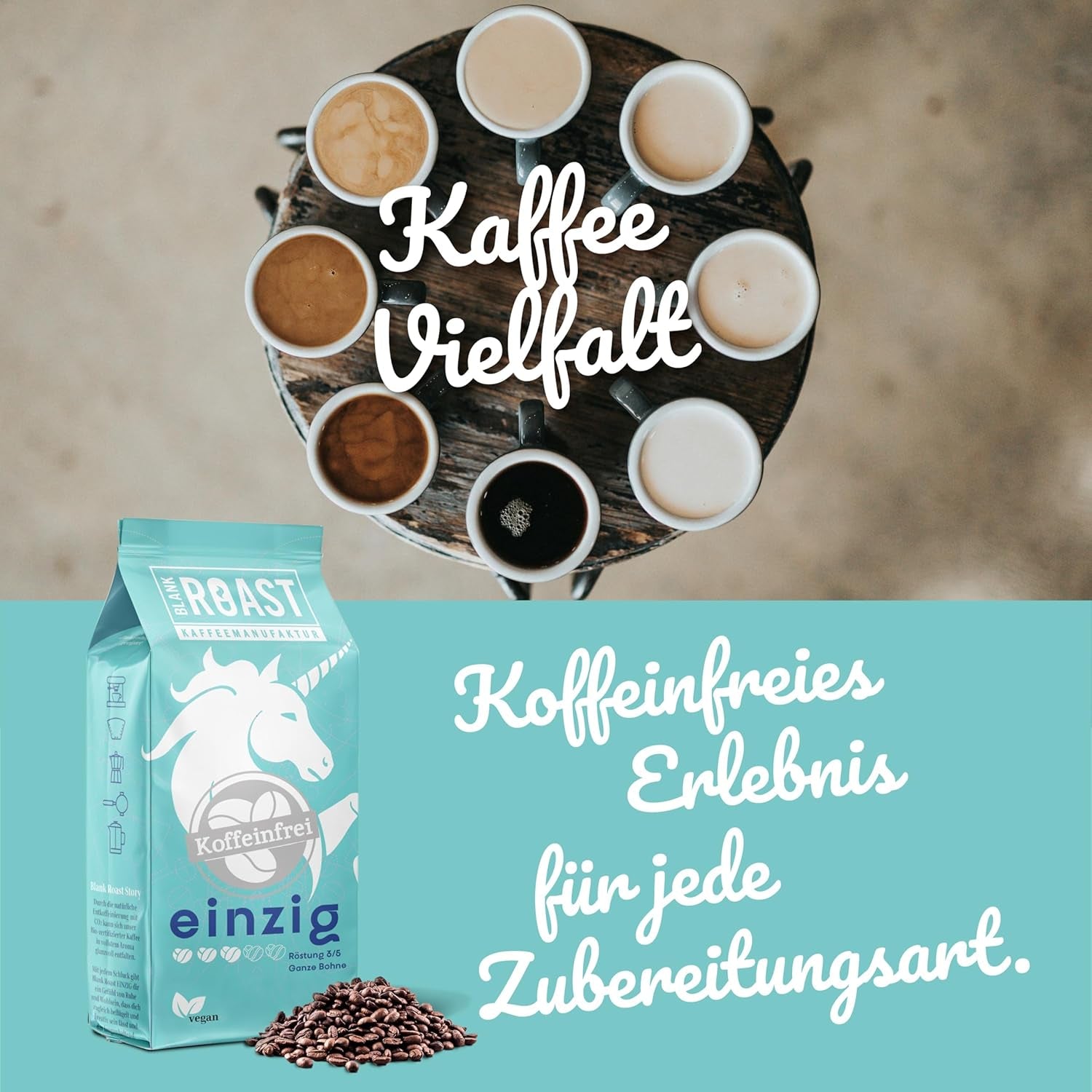 Blank Roast - EINZIG - 1kg - Kaffeebohnen koffeinfrei - 100% Arabica aus Peru - schonend & umweltfreundlich entkoffeiniert - säurearm mit voller Crema - ideal für jede Zubereitungsart