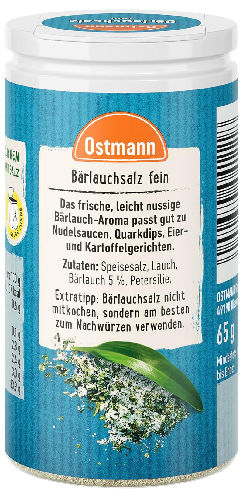 Ostmann Gewürze - Bärlauchsalz | Ideale per oggetti preziosi o materiali riciclabili, resistenti allo sporco | 65 g di Streuer
