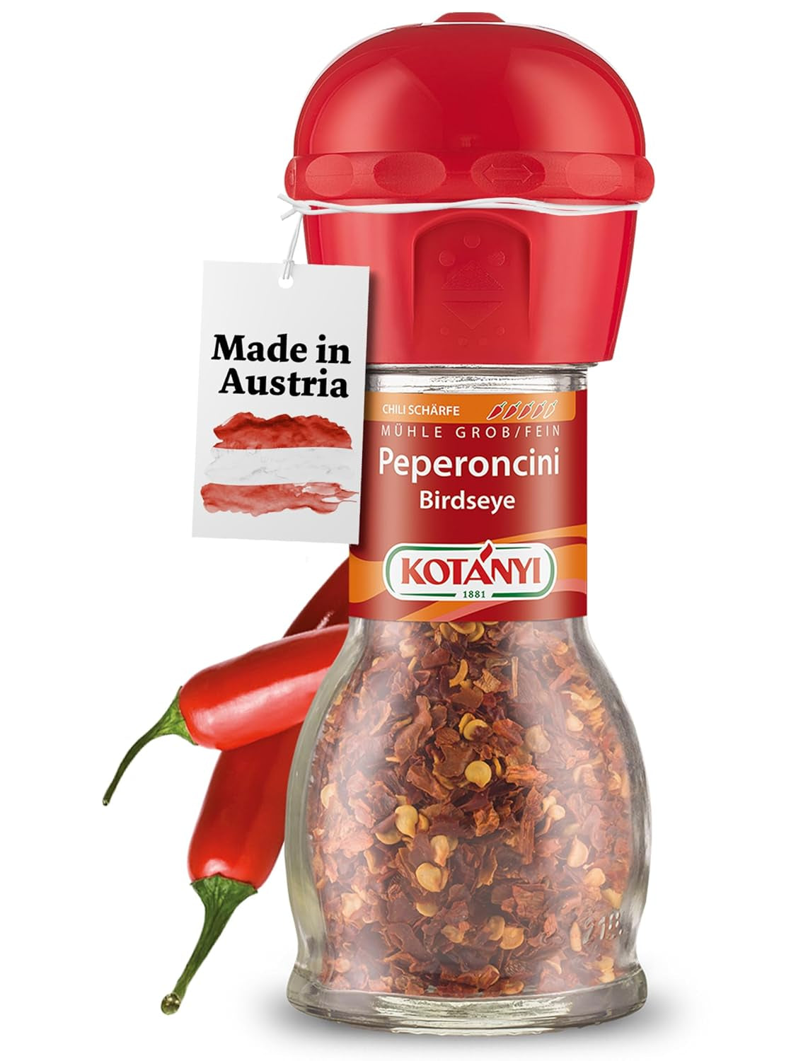 KOTÁNYI Chili Birdseye Pepperoncini Mühle, scharf zum frischen Mahlen, confezione 1 (1 x 27g)