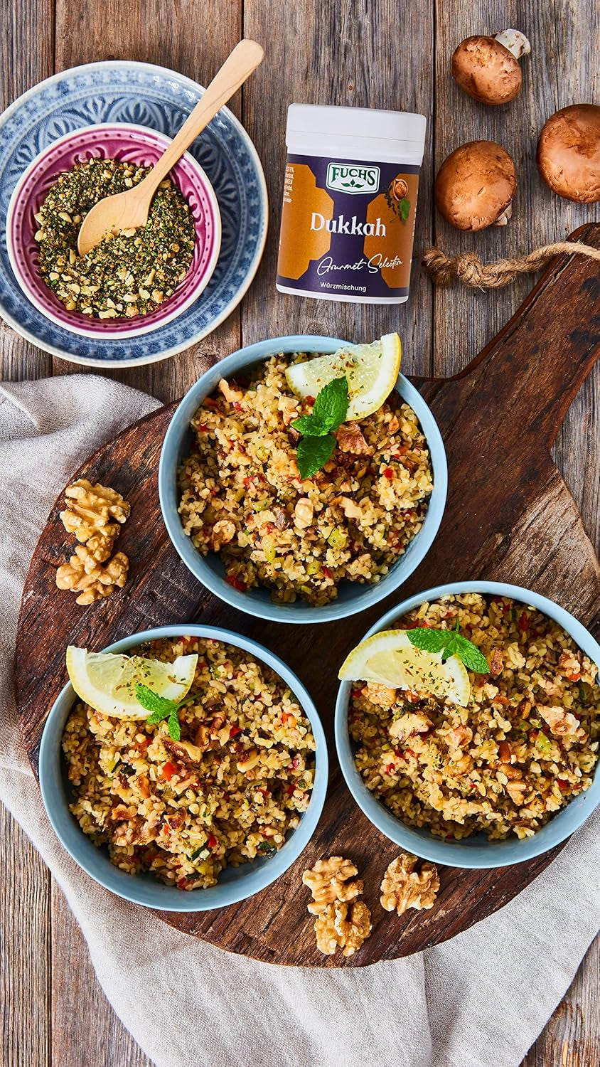 Fuchs Gewürze Gourmet Selection Naher Osten-Afrika – Dukkah Gewürzmischung, nachfüllbarer Gewürz Mix, zum Verfeinern von Fisch und Lamm, vegan, 50 g