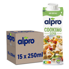 Alpro Cooking Soya – Crema vegana Kochcreme aus Soya dal gusto neutro per piatti caldi e freddi – 15 x 250 ml