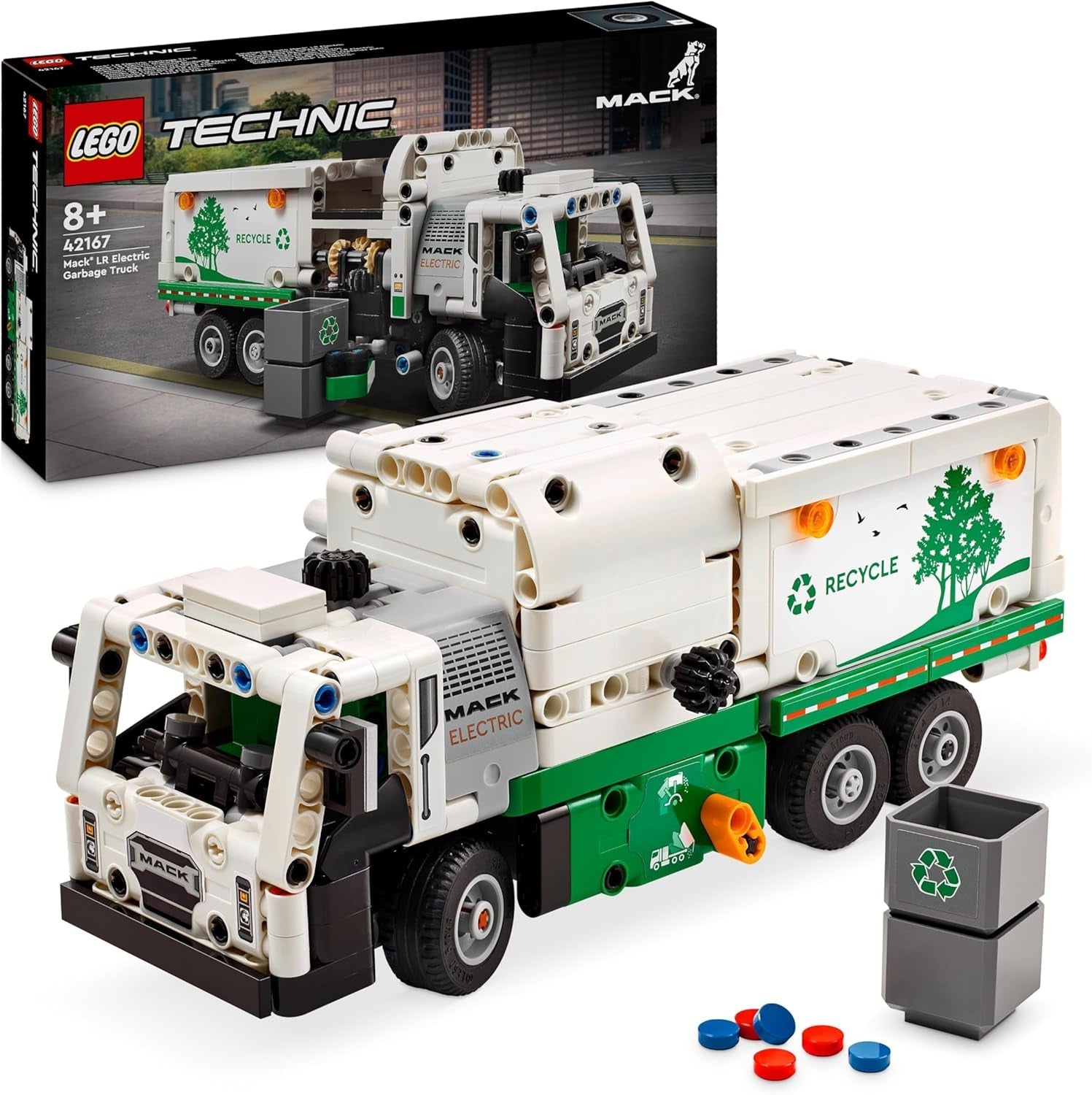Autobasculantă electrică LEGO Technic Mack LR, model de autobasculantă pentru jocuri de rol de reciclare & Buldozer Technic Heavy Duty, buldozer de jucărie de construit Seturi de constructie Besuche den LEGO-Store