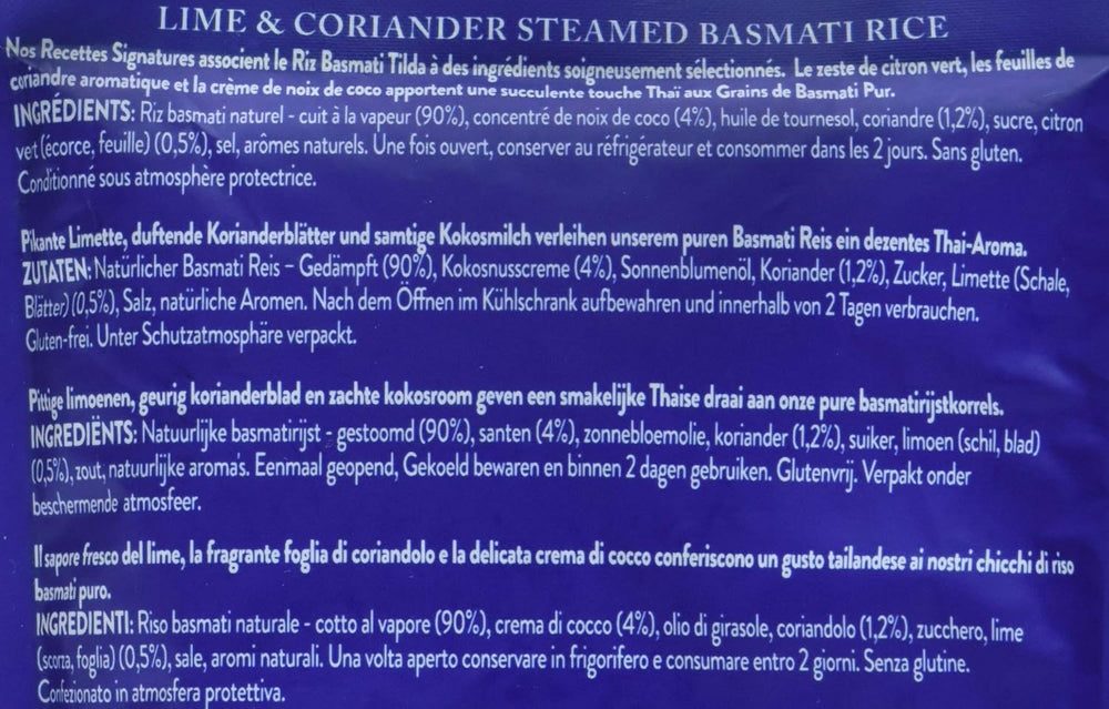 TILDA Riso Basmati al Vapore con Lime e Coriandolo per Microonde, 250g