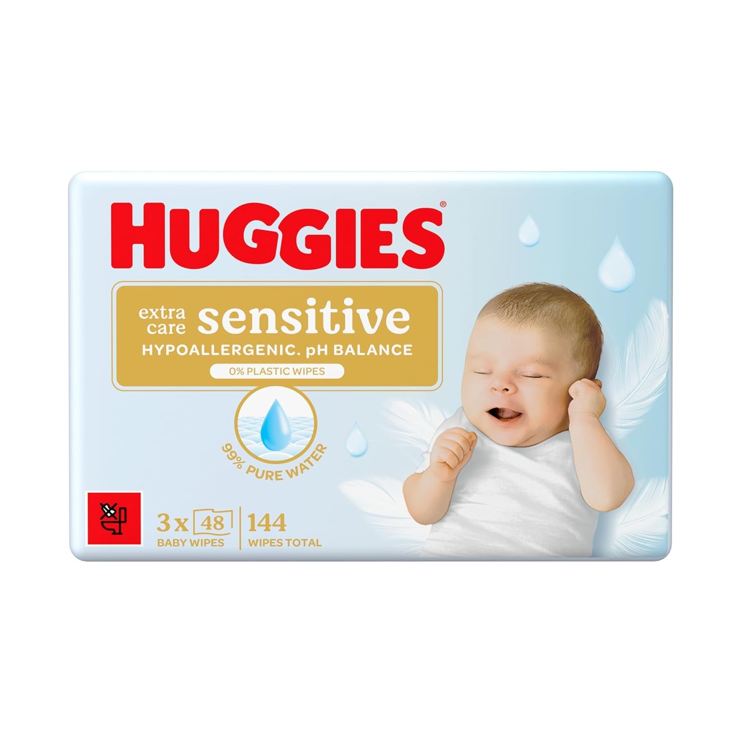 Salviette per neonati Huggies Pure Extra Care Sensitive, 99% acqua, senza plastica, senza profumo