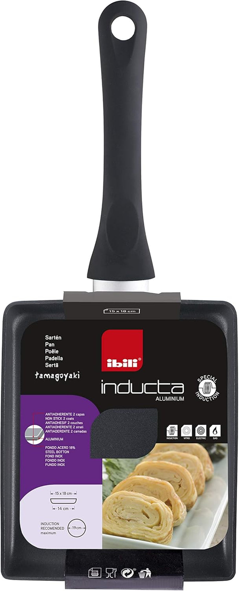 Padella Tamagoyaki Inducta, alluminio, nera, 15X18 Cm Pentole e Padelle Naty Shop