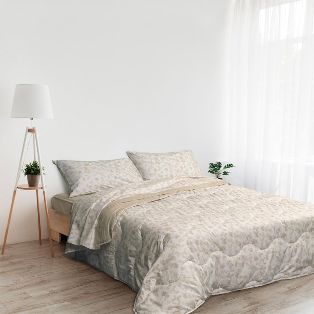 Foppapedretti comodino e trapunta naturale per letto matrimoniale 2P; foglie di sabbia, rivestimento 100% cotone, Trapunte e trapunte Made in Italy Naty Shop