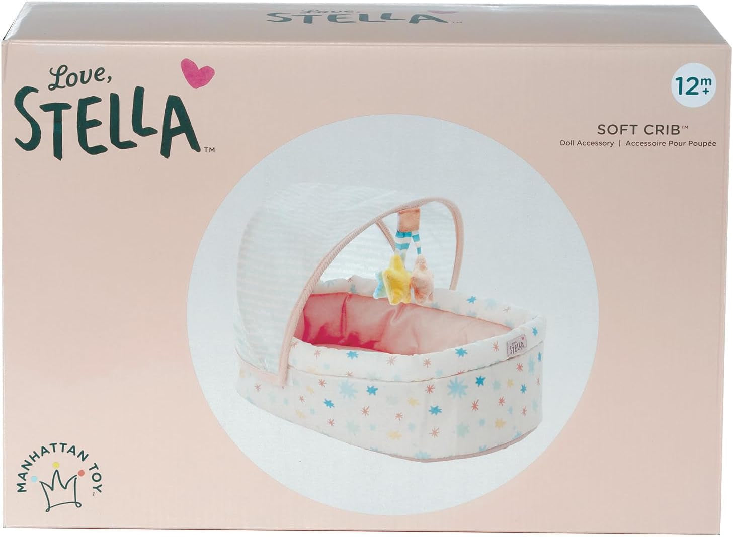 Stella Collection Weiches Babypuppenbett mit abnehmbarem Baldachin und Handy für 30.48 cm bis 38.1 cm Babypuppen, Klein