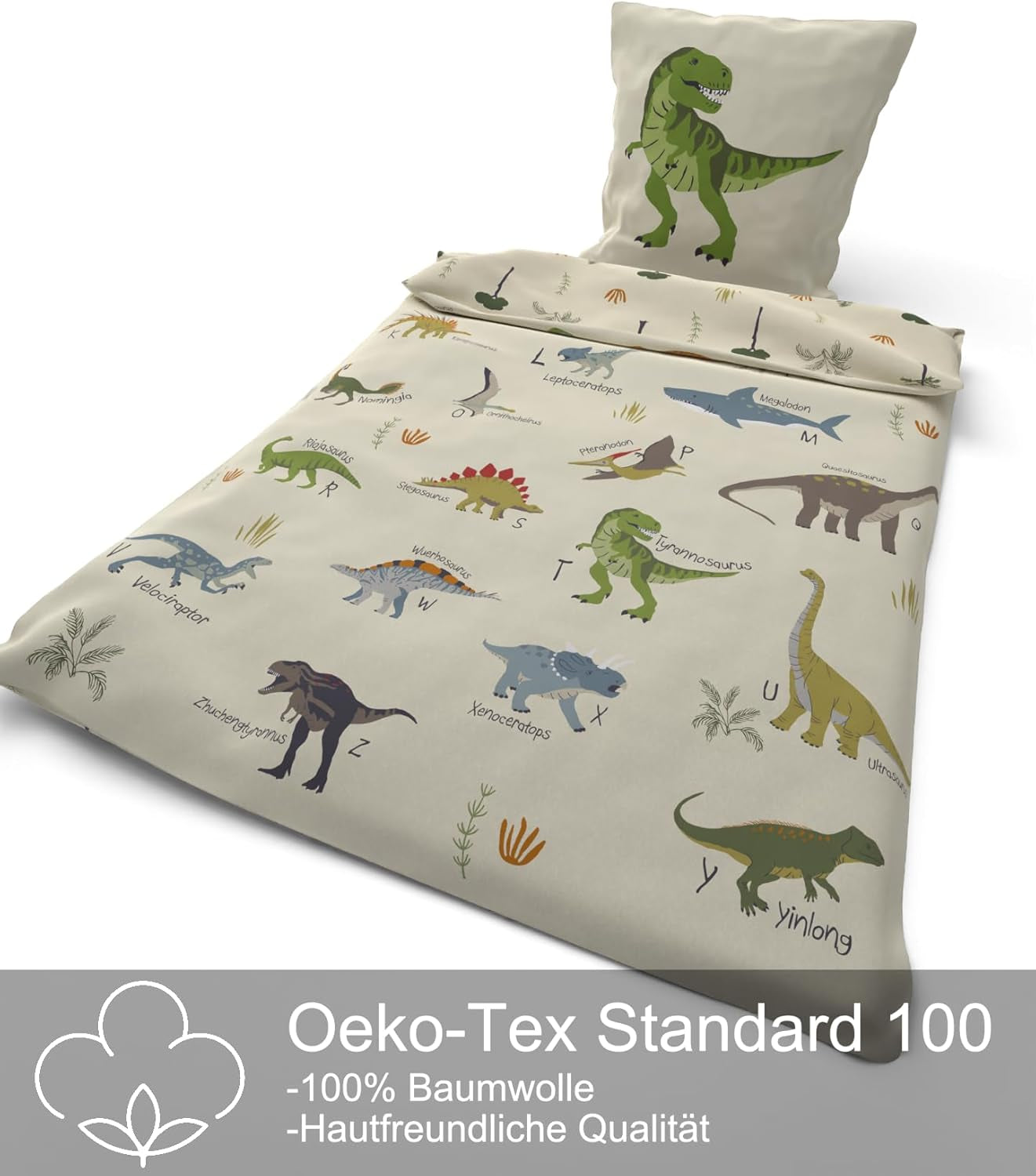 Skybrands Dino Bedtuene 135X200 Jungen Bedtuene Dinosaurier Baumwolle 2Tlg Kinder Bedtuene Dinosaurier 135X200 + Borsa Naty Shop