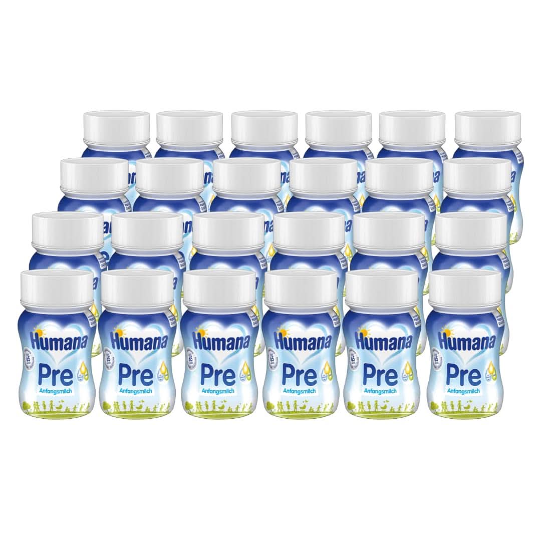 Humana Initial Milk Pronto da bere, dalla nascita, Latte pronto da bere per lattanti, In aggiunta al latte materno o come unico prealimento, Alimenti per bambini con DHA e solo lattosio, 24 x 90 ml Naty Shop