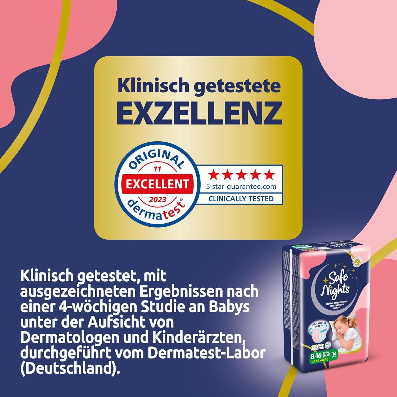 Safe Nights Girl, Indumenti da notte assorbenti per ragazze 8-16 anni (30-50 kg), confezione da 14