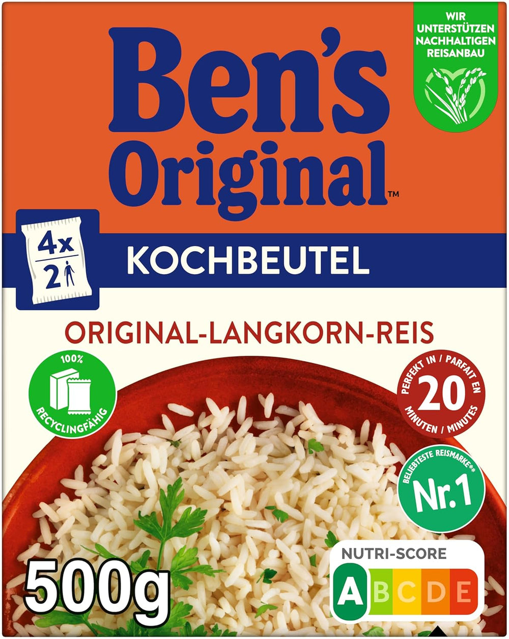 BEN'S ORIGINAL™ Riso a grani lunghi, cotto in busta, 9 x 500 g, 20 minuti