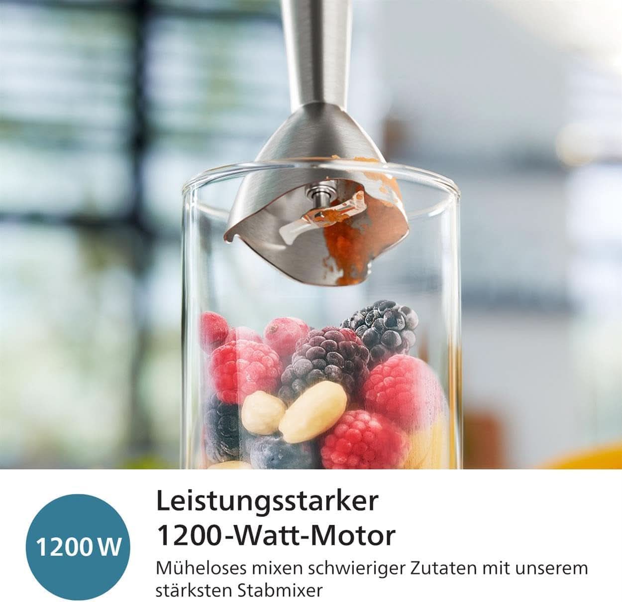 Philips Stabmixer serie 5000 - 1200W Leistung. Tecnologia Promix. Led Geschwindigkeitsanzeiger. Stufenlose Geschwindigkeitseinstellung. Design compatto. Leicht Zu Reinigen. Schwarz (HR2681/00) Cucina Naty Shop