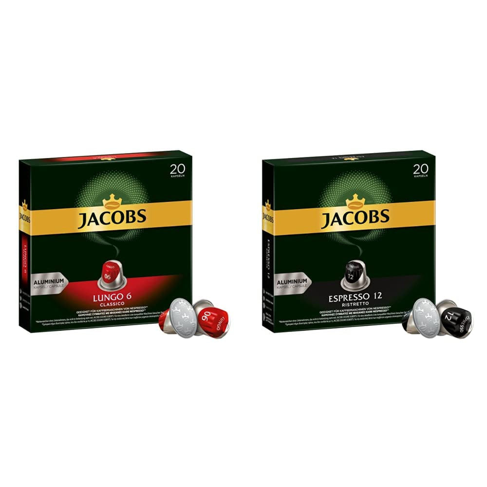 Kaffeekapseln Lungo Classico, Intensität 6 von 12, 10 x 20 Getränke & Kaffeekapseln Espresso Ristretto, Intensität 12 von 12, 200 Nespresso®* kompatible Kapseln, 10 x 20 Getränke