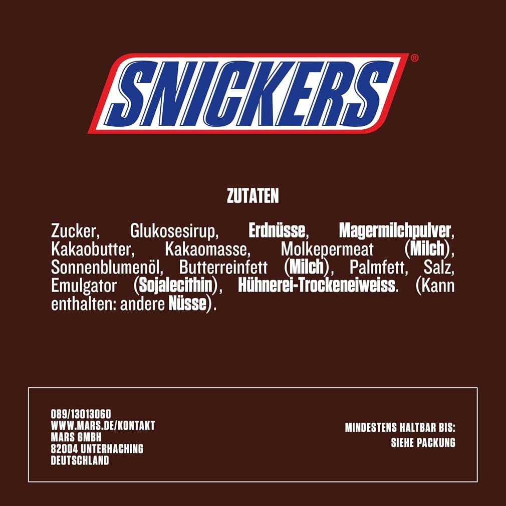 Confezione da 5 barrette di cioccolato Snickers al caramello di arachidi | Snack calcio | (1x5x50g)
