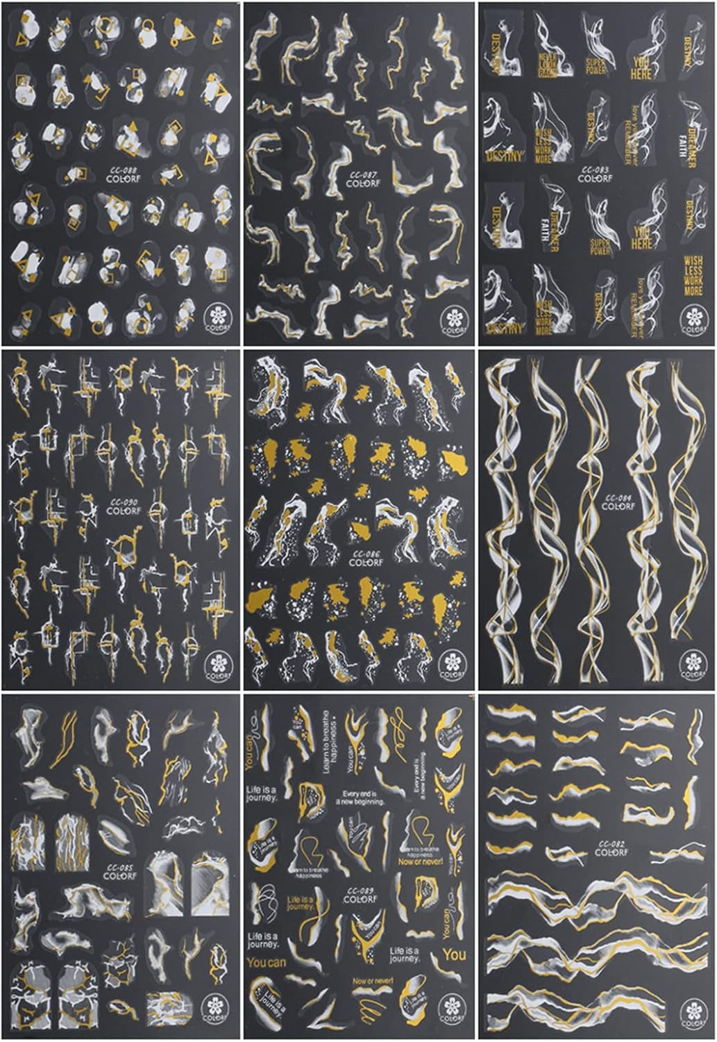 9 Blatt Nagelsticker Französischer Spitzenmarmor Nagelaufkleber Selbstklebend Weißes Gold Nail Art Sticker Dekoration Nageldesign Zubehör