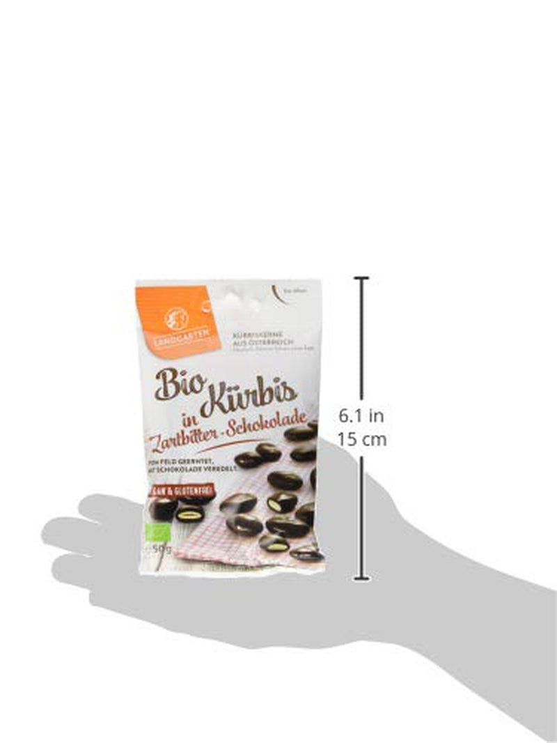 Landgarten Semi di zucca biologici al cioccolato fondente - Snack vegano al cioccolato con semi di zucca tostati - Fonte di magnesio - 1 x 50 g