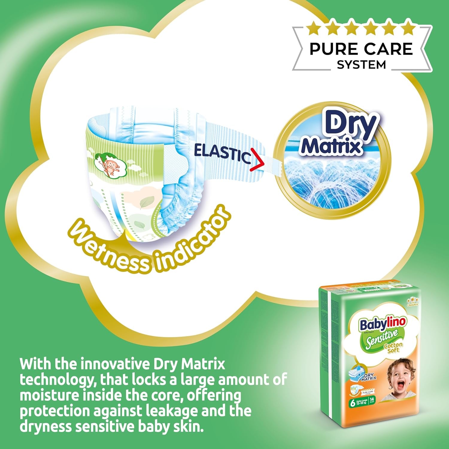 Pannolini per bambini sensibili, taglia 6, extra large (13-18 kg), 114 pannolini