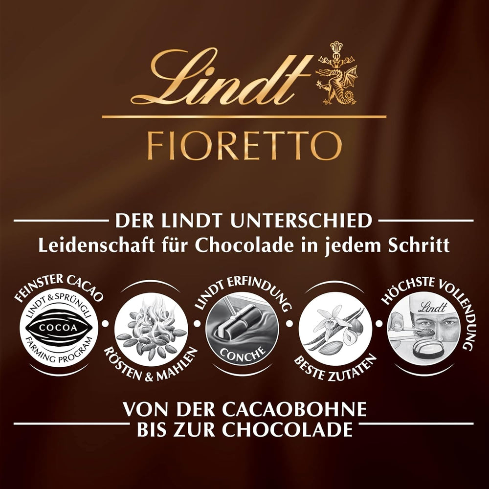 Cioccolata Lindt | FIORETTO Set regalo Zabaione | 138 g | 6 praline di cioccolato al latte con ripieno di tartufo Zabaione e copertura croccante, contenenti alcool | Regalo di cioccolato