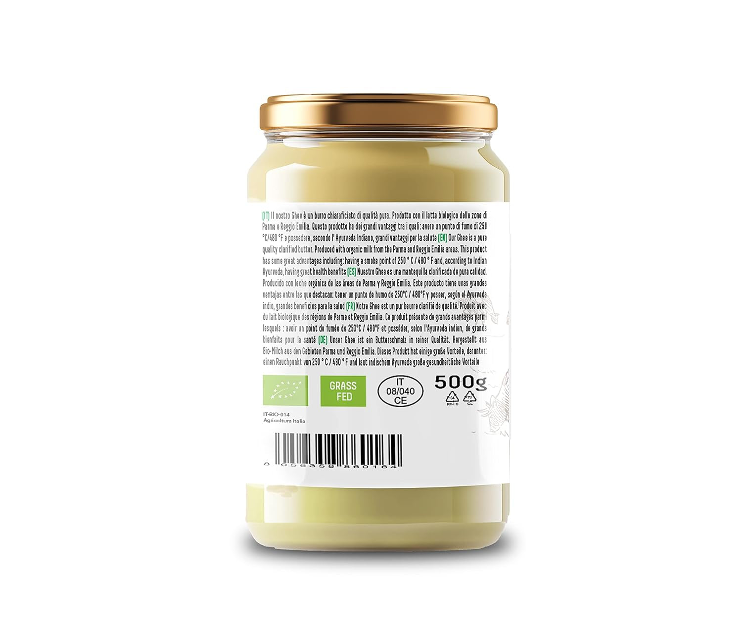 Cibo Bio Ghee 500g – Milk aus Parma und Reggio Emilia – Hergestellt in Italien – Weidekühe – Rauchpunkt 250°C – Aus Centrifugensahne