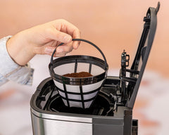 Espressor cu filtru Rommelsbacher FKM 1000 - rezervor de apă de 1,5 litri pentru 12 cești de cafea, carafă de sticlă, pornire cu întârziere, funcție de menținere la cald, funcție de aromă, suport detașabil pentru filtru 1x4