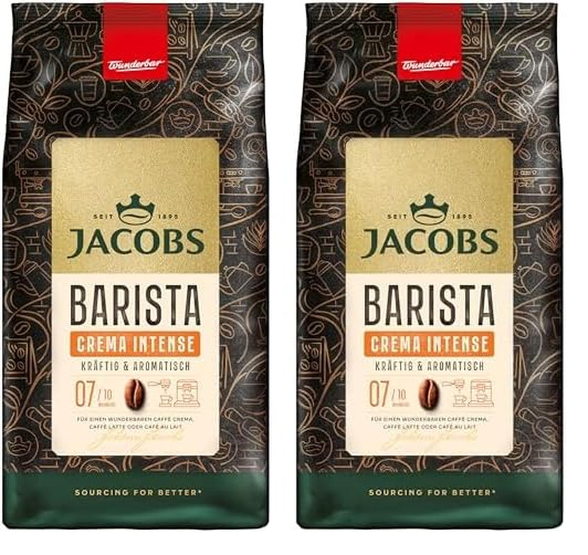 Jacobs Barista Crema Intense Coffee Beans 1kg - Intense, ciocolată neagră și nuci pecan, boabe Arabica și Robusta Cafea Naty Shop 2 x 1 Kg Crema Intense