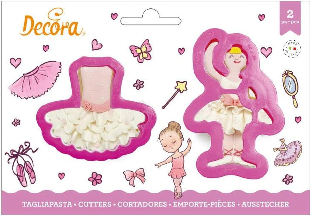 0255206 Forme de biscuiți din plastic, dansator și tutu, set de 2 piese, asortate