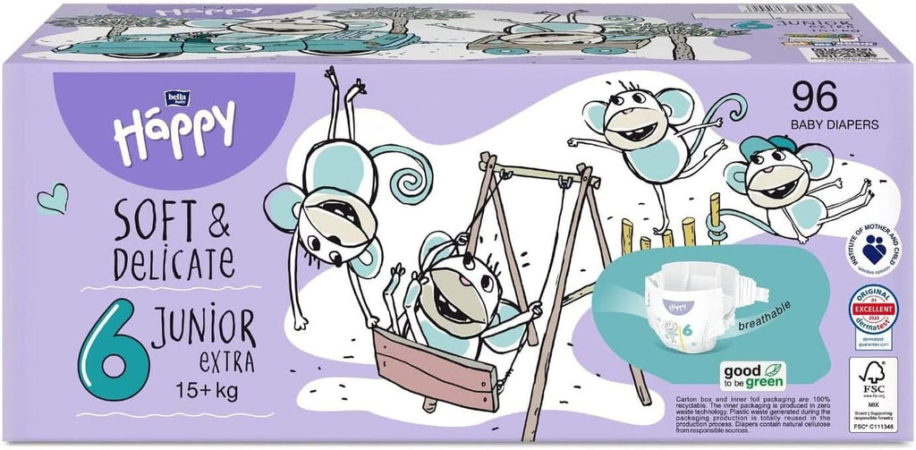 Bella Baby Happy Scutece Soft & Delicate, diverse marimi Mama si Copilul Naty Shop Mărimea 6 (96 bucăți)