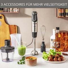 Robot da cucina Krups Perfect Mix HZ6568 | Frullatore | 1000 Watt | Edelstahlfuß | 4 Extra Scharfe Messer | Tecnologia Powelix | Schneebesen | 500ml Zerkleiner | Messbecher da 800 ml | Schwarz/Silber Cucina Naty Shop