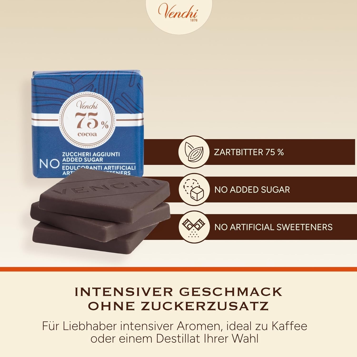 Venchi – Granblend Extra Negru 75% FĂRĂ Zahăr Adăugat, 1 kg – FĂRĂ îndulcitori artificiali – Fără Gluten – Vegan