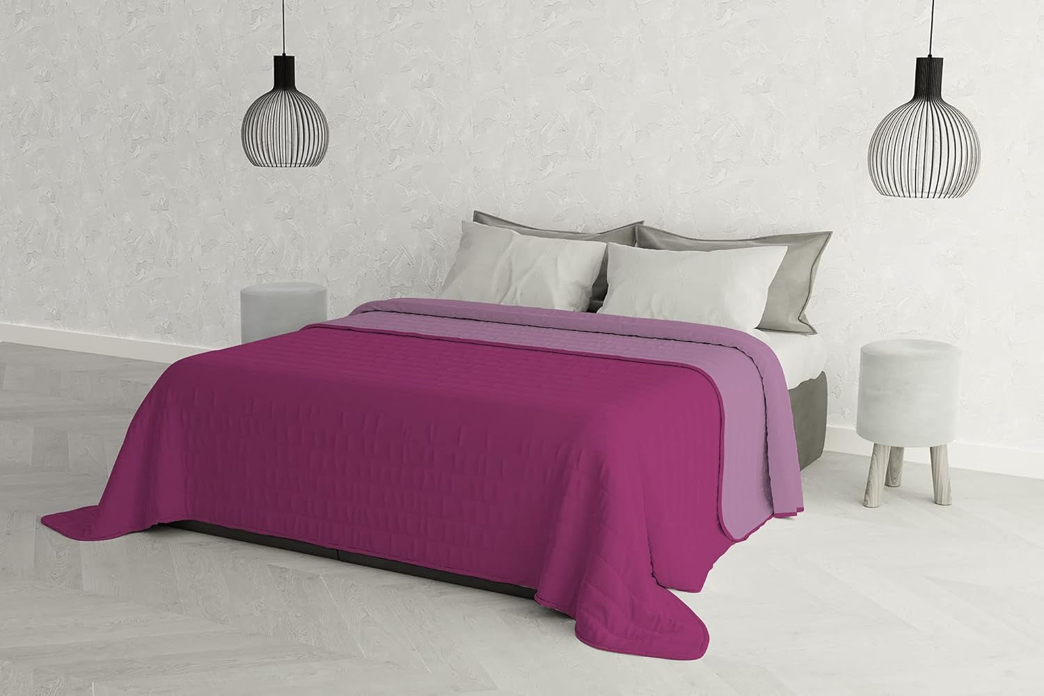 Elegante Trapunta Letto Matrimoniale 260 X 270 Cm Blu Scuro/Verde Mela Letti e Coperte Besuche den Italian Bed Linen-Store Lilla/Fucsia
