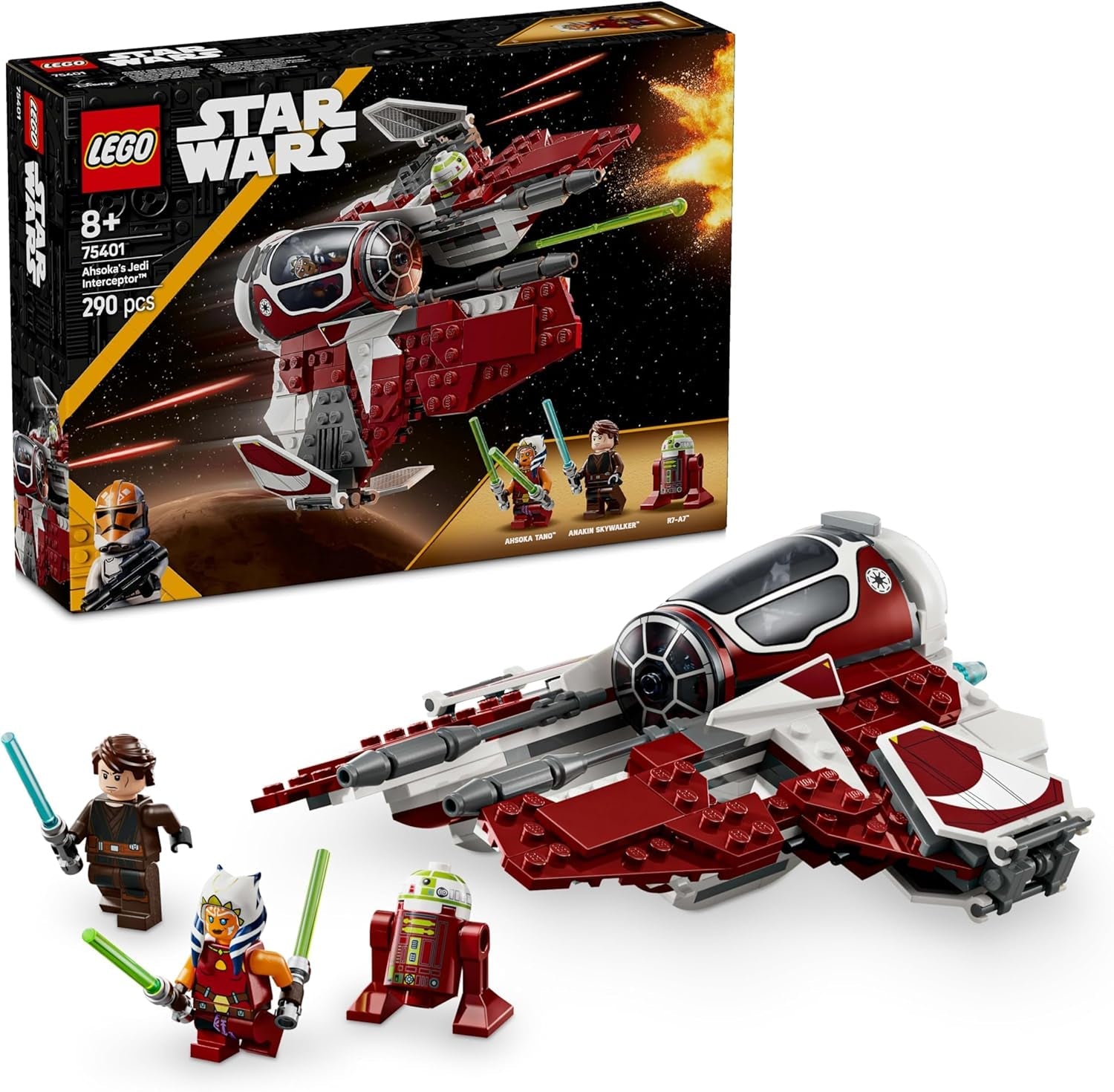 LEGO Star Wars 75401 Jedi Interceptor Starfighter di Ahsoka per i fan di Clone Wars Ahsoka Tano e Anakin Skywalker Minifigure con spade laser e R7-A7 per ragazzi e ragazze da 8 anni in su Set di costruzione Beuche den LEGO-Store Titolo predefinito