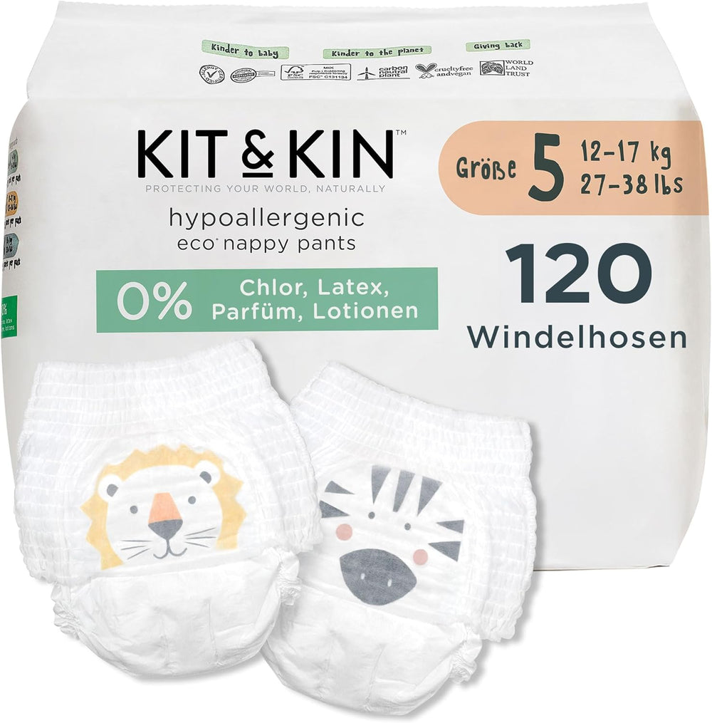 Kit & Kin Pannolini ecologici Premium, taglia 4 (9-16 kg), 132 pannolini, a base vegetale e ipoallergenici, protezione affidabile dalle perdite, vegani e cruelty free