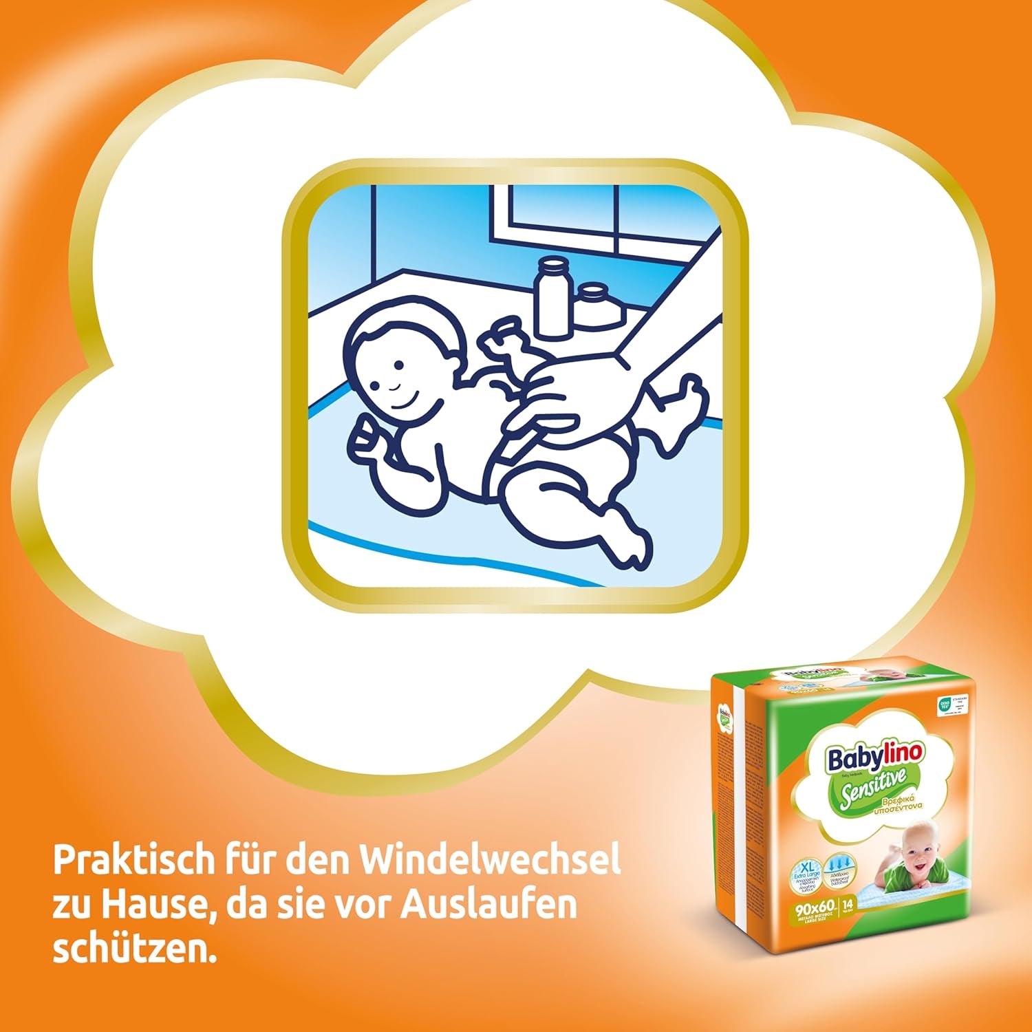 Salviette umidificate Sensitive, 90 x 60 cm, extra assorbenti, 14 pezzi