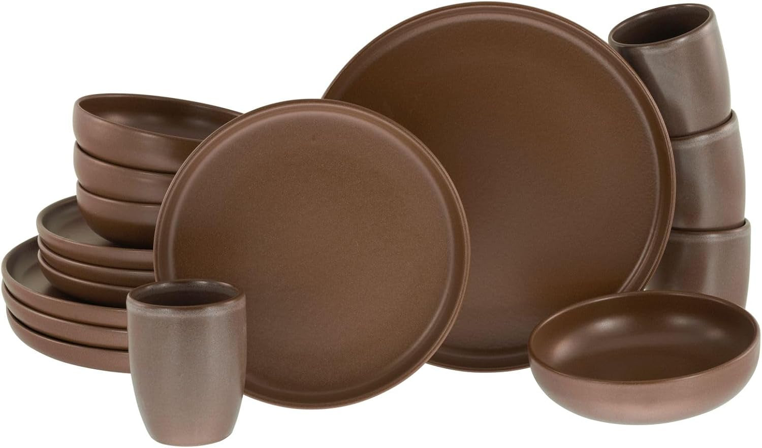 Creatable, 22979, Serie Uno BLACK, 12-Teiliges Geschirrset, Teller Set Aus Steinzeug, Spülmaschinen- Und Mikrowellengeeignet, Made in Portugal Seturi vesela masa Naty Shop Braun Kombiservice 16 Teilig