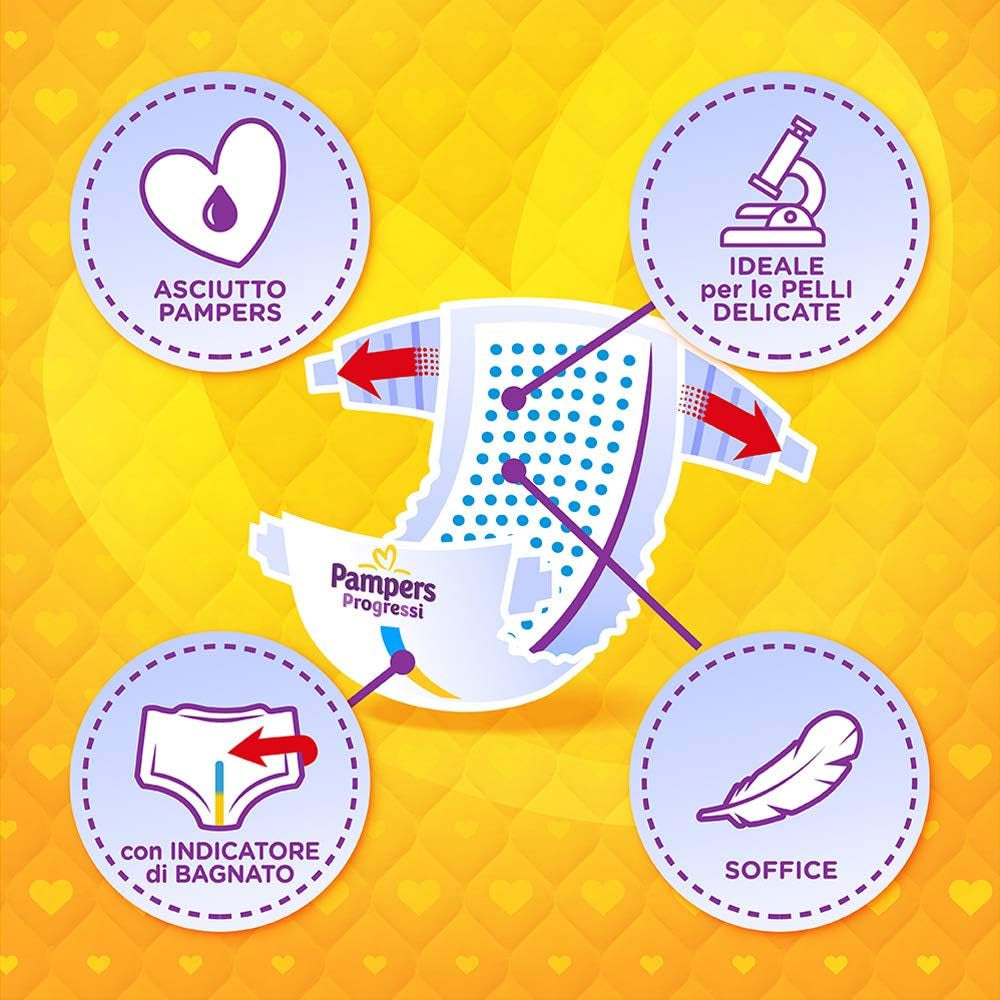 Pannolini Pampers Progressi & Fit Prime Midi, formato corto, 162 pannolini, taglia 3 (4-9 kg), iscrizione online in palestra per 1 mese in regalo