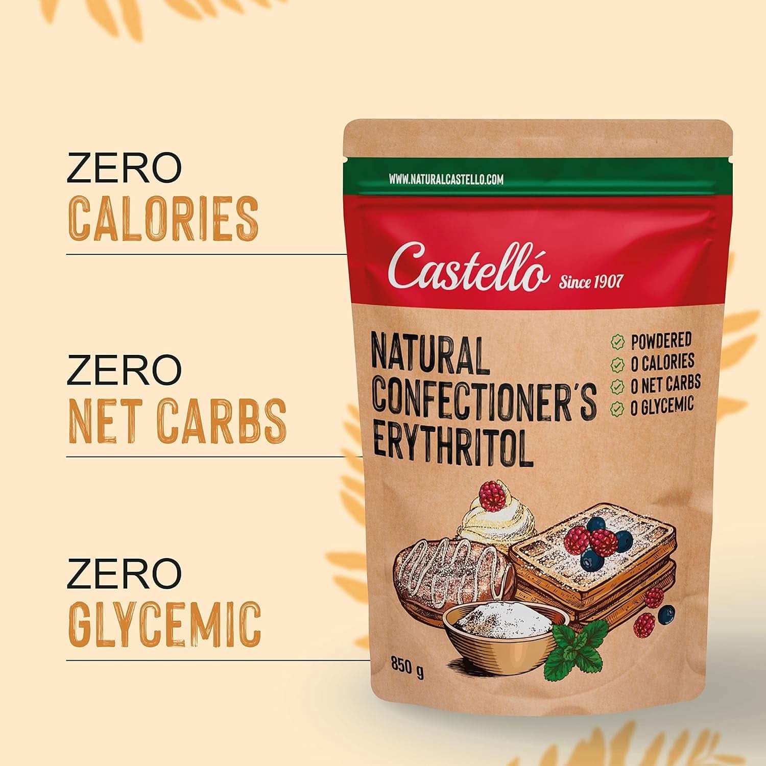 Eritritolo naturale - Zucchero a velo | 10G = 7G di zucchero, 850 grammi Dolcificanti Naty Shop