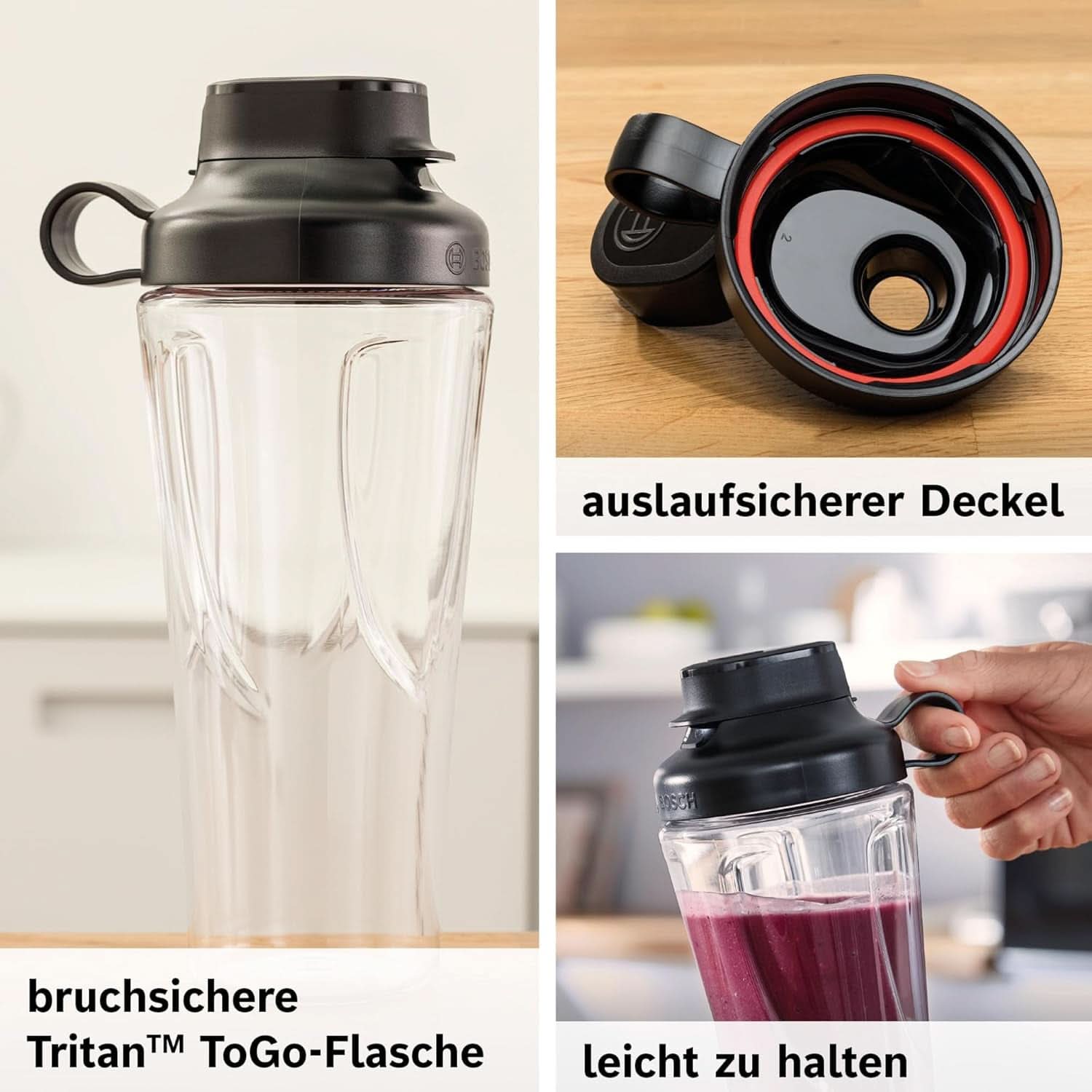 Bosch Mini Robot da Cucina Vitapower Serie 2 MMB2111S, Mixer ad alta velocità, Bis Zu 40.000 Giri/min, Tritan Togo-Flasche 0,6 L, Trinkdeckel, Bruchsicher, Spülmasch.Geeignete Teile, 450W, Argento/Schwarz Kitchen Naty Shop